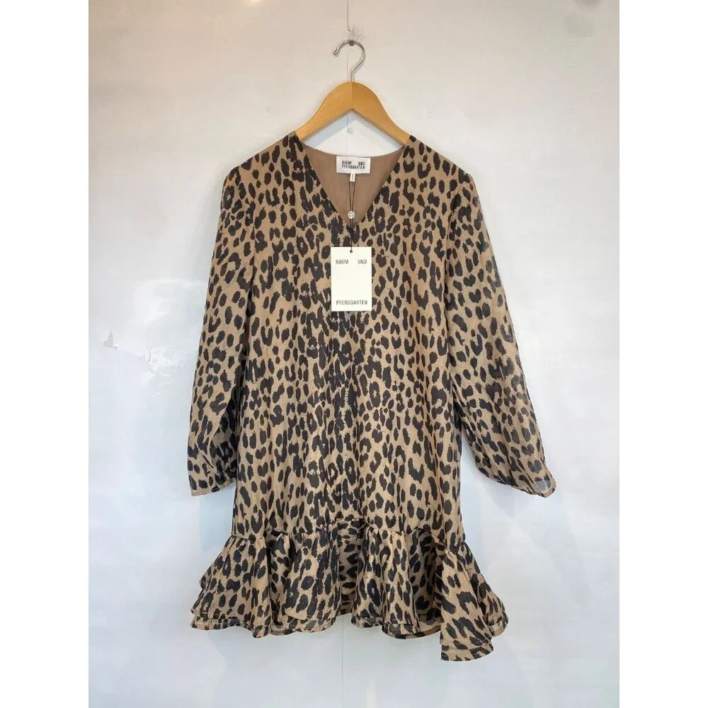 Baum Und Pferdgarten Women's Agnel Dress Leopard Print Size 34 XS Flare Hem NWT - Picture 2 of 7